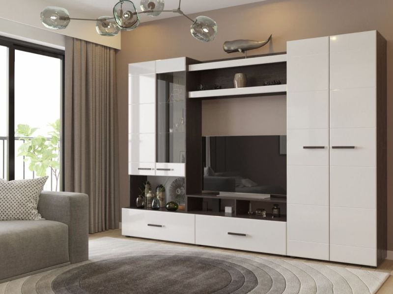 Модульная мебель для гостиной: корпусная угловая, фото мягких систем, белый глянец для зала, светлая от производителя