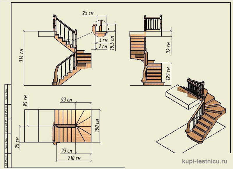 Поворотная лестница чертеж