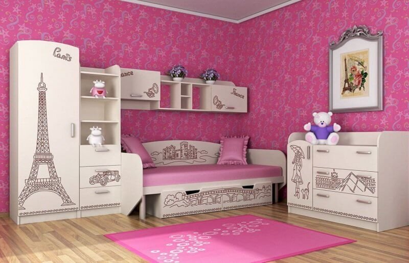 Детская спальня для девочек фото: дизайн для двух, мебельные гарнитуры в интерьере, картинки для девочки 4 лет
