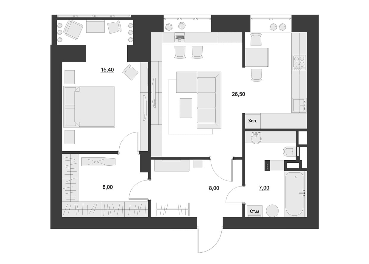 Дизайн квартиры 60 кв. м — перепланировка и оформление интерьера
