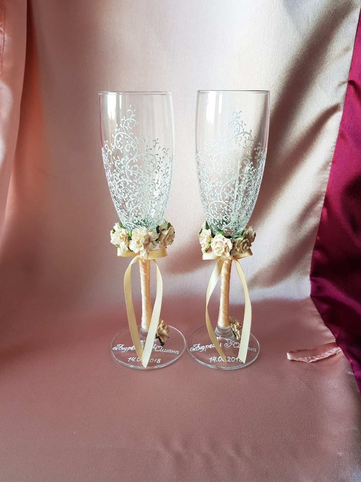 Свадебные бокалы своими руками 🥗 оформление фужеров для жениха и невесты, мастер класс