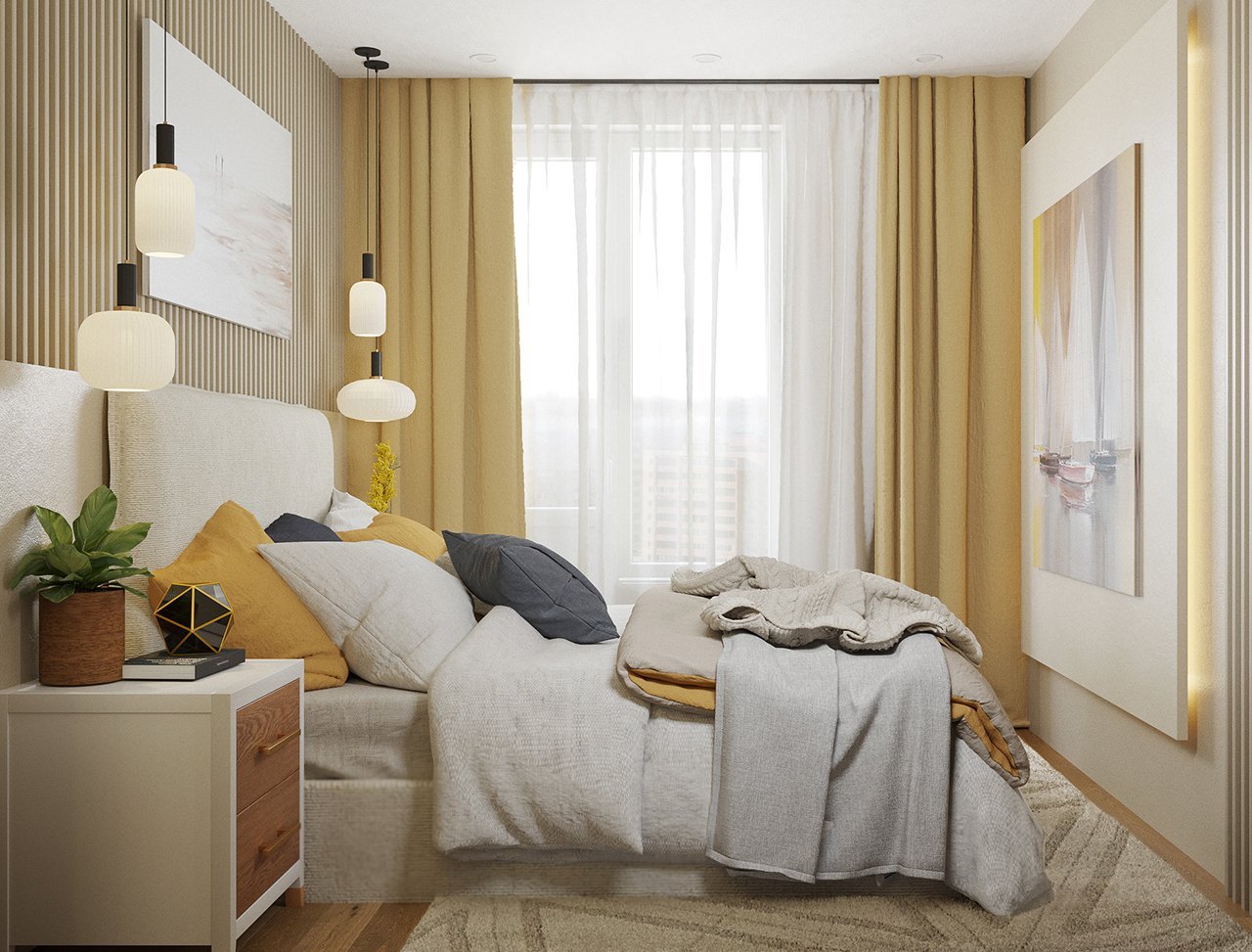 бежевая спальня в современном стиле дизайн фото