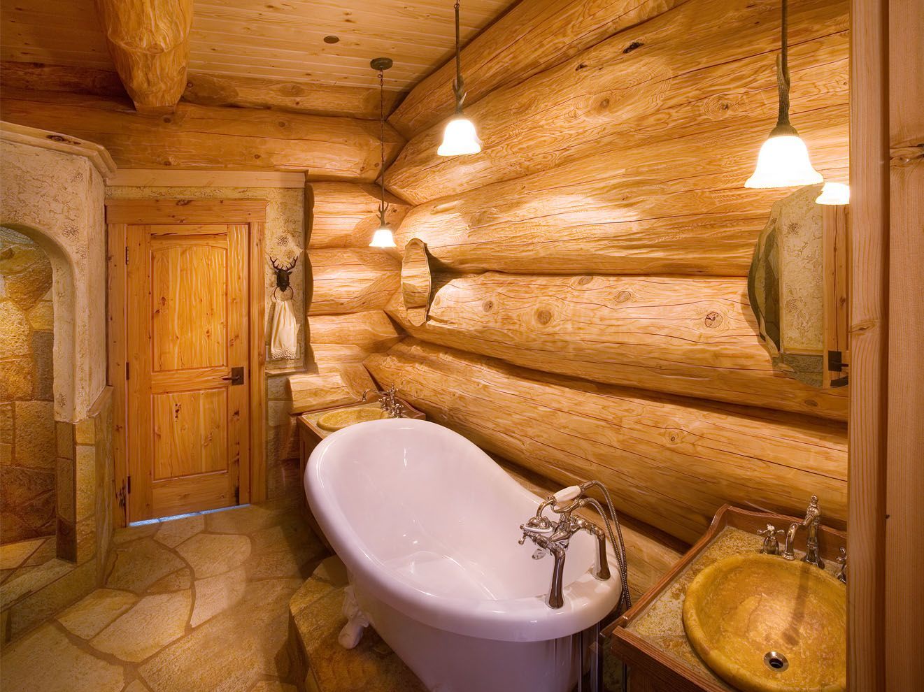 отделка ванных комнат деревом фото