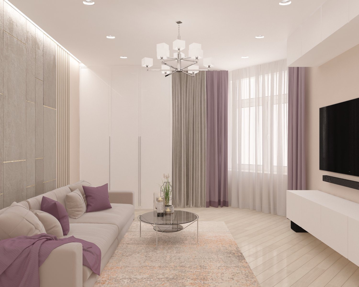 гостиная комната в современном стиле в светлых тонах