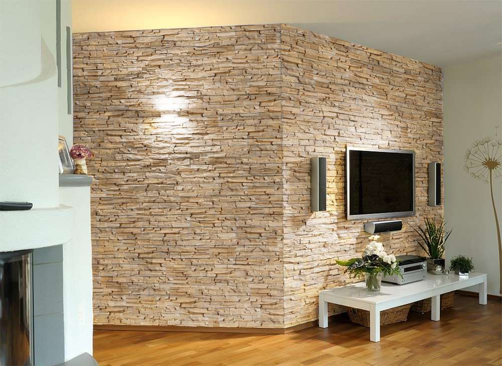 Отделка стен декоративным камнем в квартире: облицовка искусственным материалом гостиной (фото, видео)
